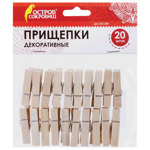Прищепки декоративные "Классика", 20 штук, 3,5 см, дерево, ОСТРОВ СОКРОВИЩ, 661288 по низкой цене оптом 