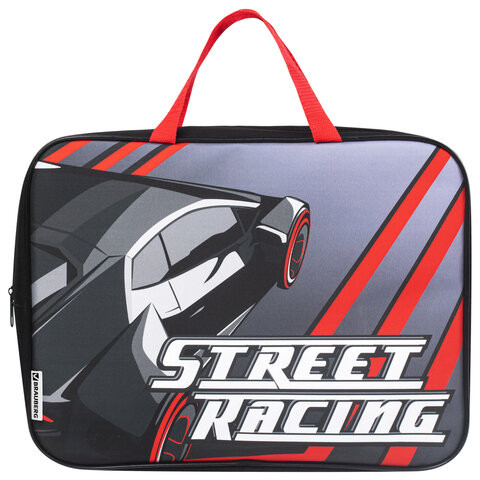 Папка с ручками BRAUBERG А4, 1 отделение, ткань, молния сверху, 80 мм, "Street racing", 270336 по низкой цене оптом 