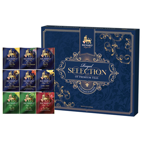 Чай RICHARD "Royal Selection Of Premium Teas" набор 9 видов ассорти 72 пакетика по 2 грамма, 101540 по низкой цене оптом 