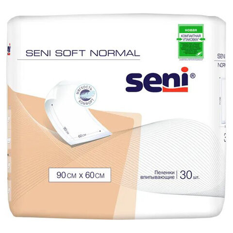 Пеленки 60х90 см, SENI SOFT NORMAL, КОМПЛЕКТ 30 шт., впитывающие, одноразовые, SE-091-SN30-J03 по низкой цене оптом 