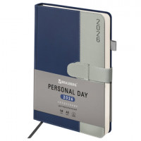 Ежедневник датированный 2026 А5 138х213мм BRAUBERG Esthetic, под кожу, держатель для ручки, застежка, синий/серый, 117373