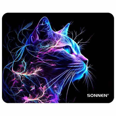 Коврик для мыши SONNEN "NEON CAT" резина+ткань, 250х200х2мм, 513956 по низкой цене оптом Коврик для мыши SONNEN "NEON CAT" резина+ткань, 250х200х2мм, 513956 по низкой цене оптом