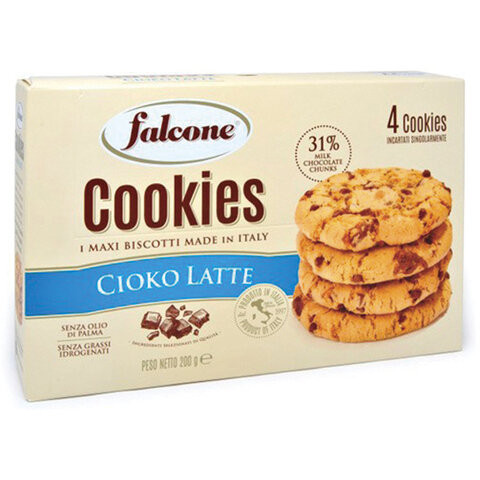 Печенье сахарное FALCONE "Cookies" с молочным шоколадом, 200 г, картонная упаковка, MC-00013546 по низкой цене оптом 