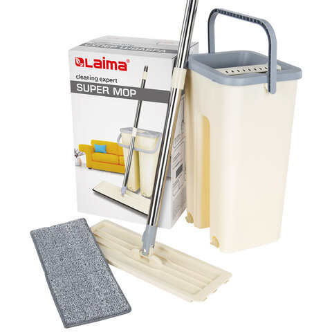 Швабра с отжимом и двухкамерным ведром 8 л/6 л, набор для уборки LAIMA SMART MOP, 607978 по низкой цене оптом 