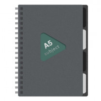 Тетрадь обложка пластик, А5 80л. гребень, 4 съемных разделителя, клетка, BRAUBERG, серый, 405369