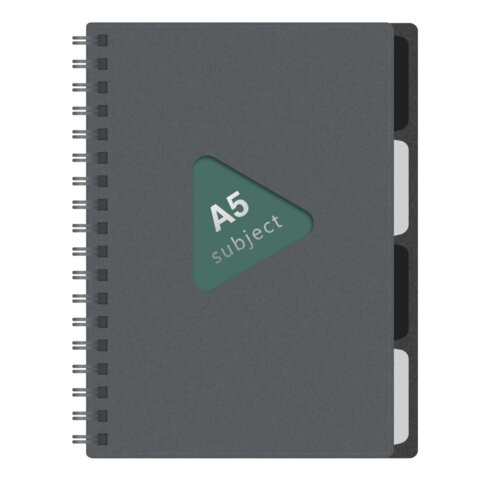 Тетрадь обложка пластик, А5 80л. гребень, 4 съемных разделителя, клетка, BRAUBERG, серый, 405369 по низкой цене оптом 