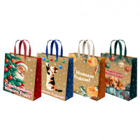 Пакет подарочный (1шт) новогодний, 18х10х23см, "Зимнее волшебство", крафт, ассорти, ЗОЛОТАЯ СКАЗКА, 592435