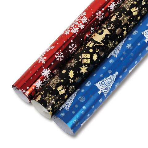 Бумага упаковочная подарочная С ЭФФЕКТАМИ новогодняя НАБОР 3 шт., "Xmas Pattern" 70х100 см, ЗОЛОТАЯ СКАЗКА, 591935 по низкой цене оптом 