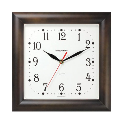 Часы настенные TROYKA 81863835, квадрат, белые, коричневая рамка, 29х29х3,5 см по низкой цене оптом 