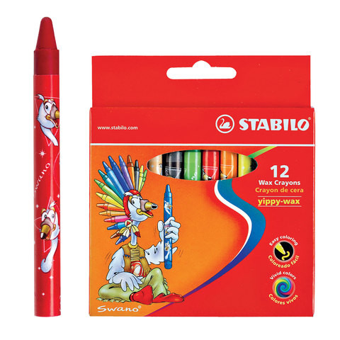 Восковые мелки STABILO "Yippy", 12 цветов, яркие цвета, картонная упаковка c европодвесом, 2812 по низкой цене оптом 
