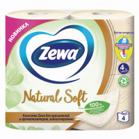 Бумага туалетная 4-х слойная 4 рулона (4х16 м), кремовая, ZEWA Natural Soft, 8533