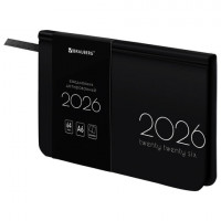 Еженедельник датированный 2026 МАЛЫЙ ФОРМАТ 95х155мм А6 BRAUBERG Vista, под кожу, Black, 117205
