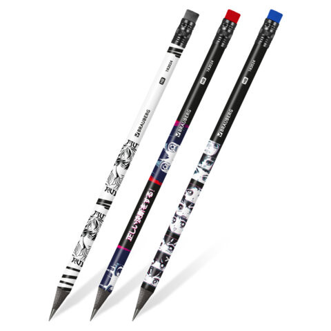 Карандаш чернографитный с принтом BRAUBERG "MANGA", 1 шт, HB,с ластиком, корпус ассорти, 182024 по низкой цене оптом 