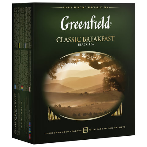 Чай GREENFIELD (Гринфилд) "Classic Breakfast", черный, 100 пакетиков в конвертах по 2 г, 0582 по низкой цене оптом 