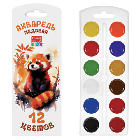 Краски акварельные FORUM "Зверята" 12 цветов, медовые, круглые кюветы, картонная коробка, FA-EV-012E по низкой цене оптом 