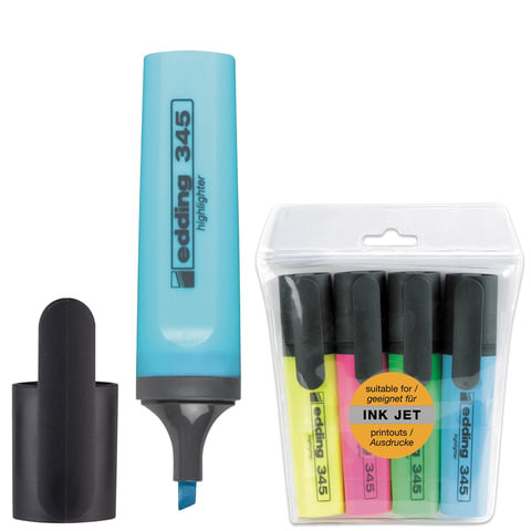 Набор текстовыделителей EDDING 4 шт., АССОРТИ, "345", линия 2-5 мм, E-345/4S/BTS, Е-345-4S по низкой цене оптом Набор текстовыделителей EDDING 4 шт., АССОРТИ, "345", линия 2-5 мм, E-345/4S/BTS, Е-345-4S по низкой цене оптом