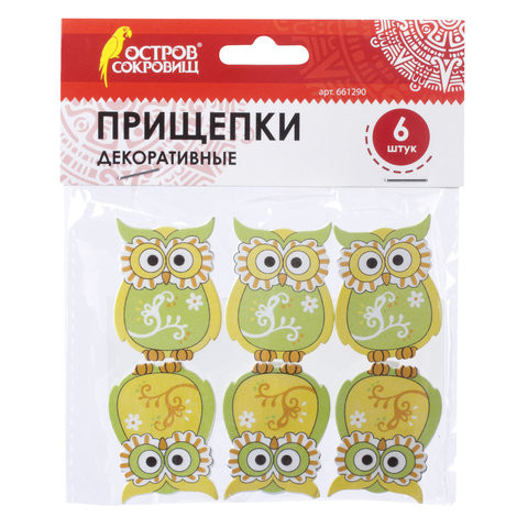 Прищепки декоративные "Совята", 6 штук, 3,5 см, ассорти, ОСТРОВ СОКРОВИЩ, 661290 по низкой цене оптом 