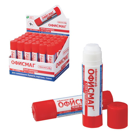 Клей-карандаш ОФИСМАГ, 9 г, 225962 по низкой цене оптом Краснодар, Москва, Уфа, Казань, Барнаул, Владивосток, Хабаровск, Сахалин, Красноярск, Екатеренбург, 
