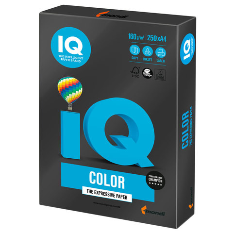 Бумага цветная IQ color, А4, 160 г/м2, 250 л., интенсив, черная, В100, B100 по низкой цене оптом 