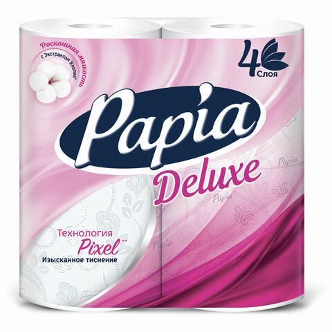 Бумага туалетная быт., спайка 4 шт., 4-слойная (4х16 м), PAPIA DELUXE, белая, 5062185 по низкой цене оптом 