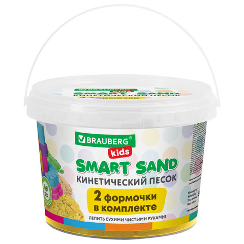 Песок для лепки кинетический BRAUBERG KIDS, желтый, 500г, 2 формочки, ведерко, код 1С по низкой цене оптом 