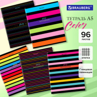Тетрадь А5 96л. BRAUBERG скоба, клетка, глянцевая ламинация, ДИЗАЙН 4, Код_1С, 404430