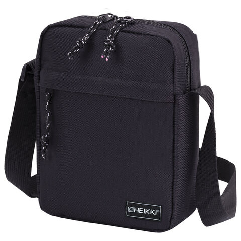Сумка на плечо HEIKKI COMPACT (ХЕЙКИ), два кармана, черная, 22х17х6 см, 272630 по низкой цене оптом Краснодар, Москва, Уфа, Казань, Барнаул, Владивосток, Хабаровск, Сахалин, Красноярск, Екатеренбург, 