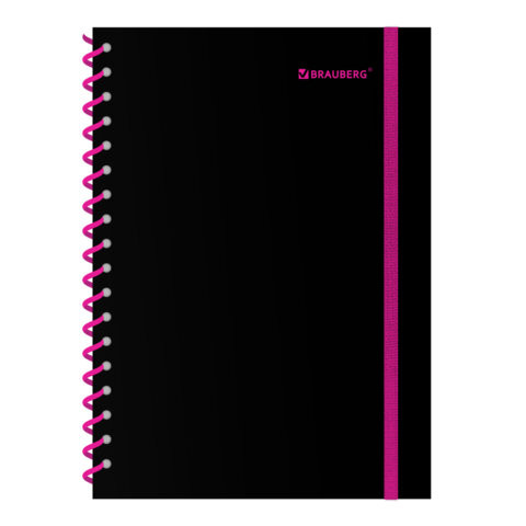 Тетрадь обложка пластик, А5 80л. спираль пластик, резинка, клетка, BRAUBERG, черный/розовый, 405384 по низкой цене оптом Тетрадь обложка пластик, А5 80л. спираль пластик, резинка, клетка, BRAUBERG, черный/розовый, 405384 по низкой цене оптом