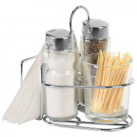 Набор для специй 2*50 мл, CLASSIC, салфетница+соль+перец+стакан под зубочистки, WEGLA (ВЕГЛА), 700236