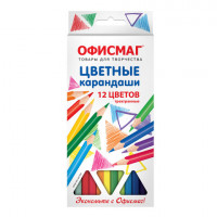 Карандаши цветные ОФИСМАГ 12 цветов, грифель мягкий 3 мм, 181956