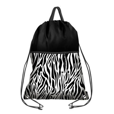 Мешок для обуви BRAUBERG БОЛЬШОЙ, с ручкой, карман на молнии, сетка, 49х41 см, "Zebra", 271611 по низкой цене оптом 