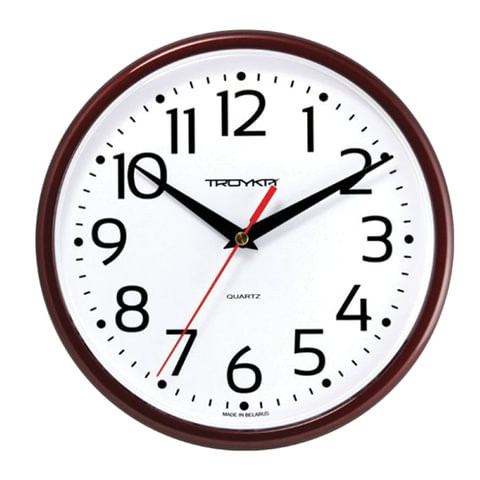 Часы настенные TROYKA 91931912, круг, белые, коричневая рамка, 23х23х4 см по низкой цене оптом Краснодар, Москва, Уфа, Казань, Барнаул, Владивосток, Хабаровск, Сахалин, Красноярск, Екатеренбург, 