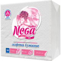 Салфетки бумажные, 50 шт., 24х24 см, 2-х слойные, "NEGA" ("Нега"), белые, 100% целлюлоза