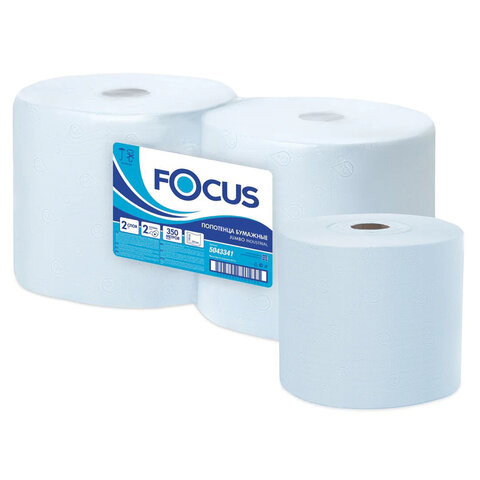 Бумага протирочная FOCUS (Система W1) Jumbo, 2-слойная, КОМПЛЕКТ 2 рулона, 350 м, 1000 листов, лист 33х35, 5043341 по низкой цене оптом 