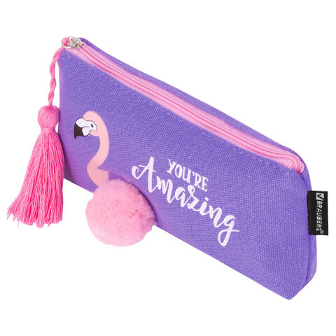 Пенал-косметичка BRAUBERG, канвас с объемной аппликацией, "Flamingo", 20х3х9 см, 229001 по низкой цене оптом 