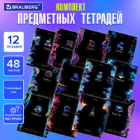 Тетради предметные, КОМПЛЕКТ 12 ПРЕДМЕТОВ, BLUR, 48л, глянцевый УФ-лак, BRAUBERG, 404836