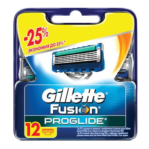 Сменные кассеты для бритья 12 шт., GILLETTE (Жиллет) "Fusion ProGlide", для мужчин, GIL-81521963 по низкой цене оптом 