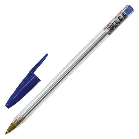 Ручка шариковая STAFF "Basic Budget BP-04", СИНЯЯ, линия письма 0,5 мм, с штрихкодом, 143868 по низкой цене оптом 