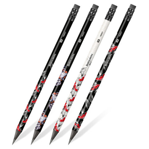 Карандаш чернографитный BRAUBERG "FISH KOI", 1 шт, HB, с ластиком, корпус ассорти, 182027 по низкой цене оптом 