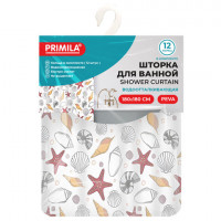 Шторка для ванной PEVA, 180х180см, кольца в комплекте, 3 дизайна ассорти, МОРЕ, PRIMILA, 700074