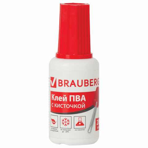 Клей ПВА BRAUBERG, 20 г, с кисточкой, морозостойкий, 222875 по низкой цене оптом 