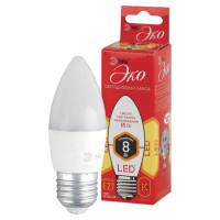 Лампа светодиодная ЭРА, 8(75)Вт, цоколь Е27, свеча, теплый белый, 25000 ч, ECO LED B35-8W-2700-E27, Б0030020