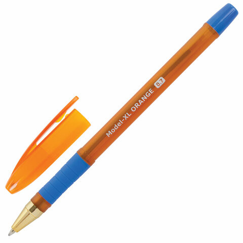 Ручка шариковая масляная с грипом BRAUBERG Model-XL ORANGE, СИНЯЯ, узел 0,7 мм, линия 0,35 мм, 143246 по низкой цене оптом Краснодар, Москва, Уфа, Казань, Барнаул, Владивосток, Хабаровск, Сахалин, Красноярск, Екатеренбург, 