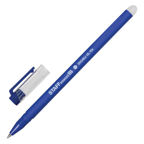 Ручка стираемая гелевая STAFF ERASE, СИНЯЯ, прорезиненный корпус, узел 0,5 мм, линия письма 0,35 мм, 143656 по низкой цене оптом 
