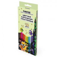 Карандаши цветные FUNSTER (ФАНСТЕР) МОНСТРИКИ, 12 цветов, черный корпус с принтом, трехгранные, 182065