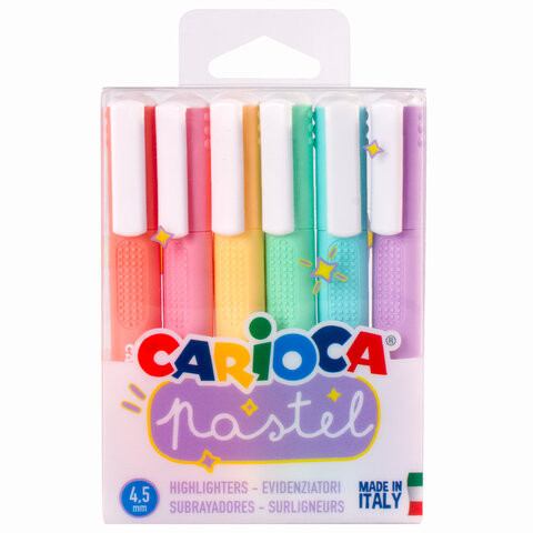 Набор текстовыделителей CARIOCA (Италия) 6 шт., АССОРТИ, "Pastel", линия 1-5 мм, 43033 по низкой цене оптом Краснодар, Москва, Уфа, Казань, Барнаул, Владивосток, Хабаровск, Сахалин, Красноярск, Екатеренбург, 