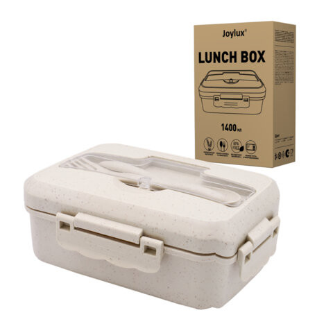 Ланч-бокс контейнер 3 отделения 1,4л ложка, вилка, 8х21х14см, бежевый, JOYLUX ECO, 609346 по низкой цене оптом 