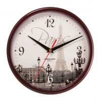 Часы настенные TROYKA 91931927, круг, с рисунком "Paris", коричневая рамка, 23х23х4 см