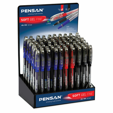Ручка гелевая с грипом PENSAN "Soft Gel Fine", АССОРТИ, игольчатый узел 0,5 мм, линия письма 0,4 мм, дисплей, 2420/S60 по низкой цене оптом Краснодар, Москва, Уфа, Казань, Барнаул, Владивосток, Хабаровск, Сахалин, Красноярск, Екатеренбург, 
