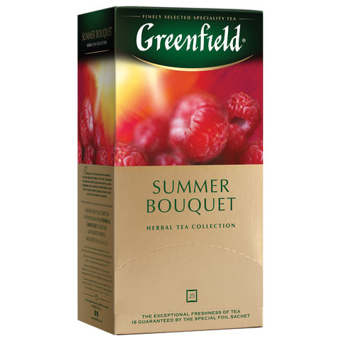 Чай GREENFIELD (Гринфилд) "Summer Bouquet", фруктовый (малина, шиповник), 25 пакетиков в конвертах по 1,5 г, 0433 по низкой цене оптом 